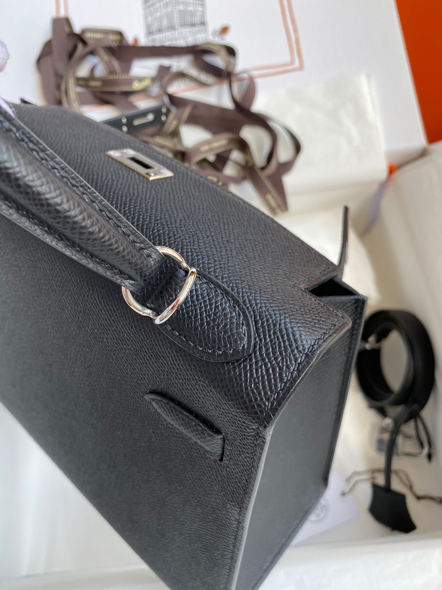 H**mes kelly sellier 25 handmade bag in black epsom calfskin
