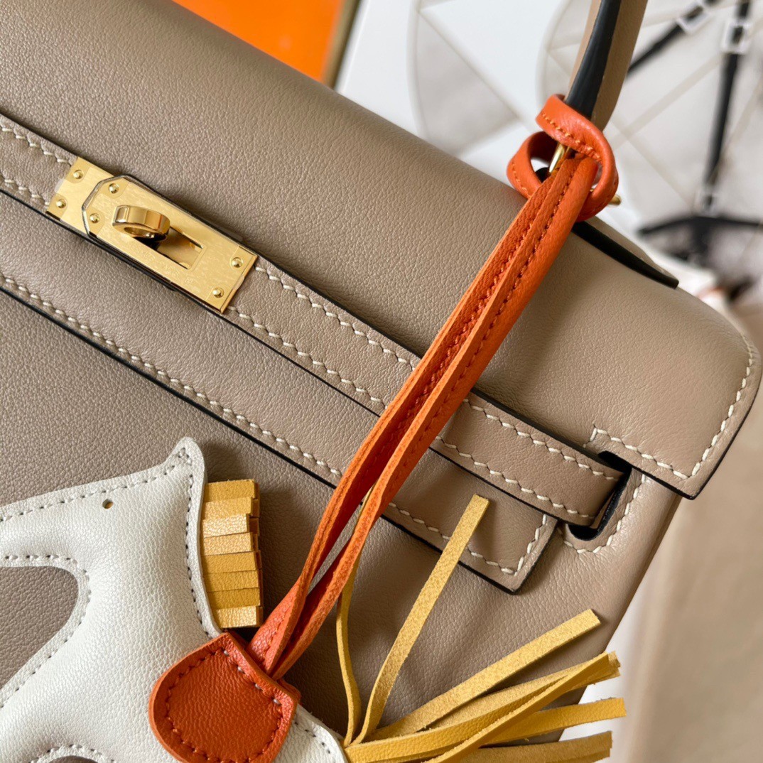 H**mes kelly retourne 25 handmade bag in grey swift calfskin