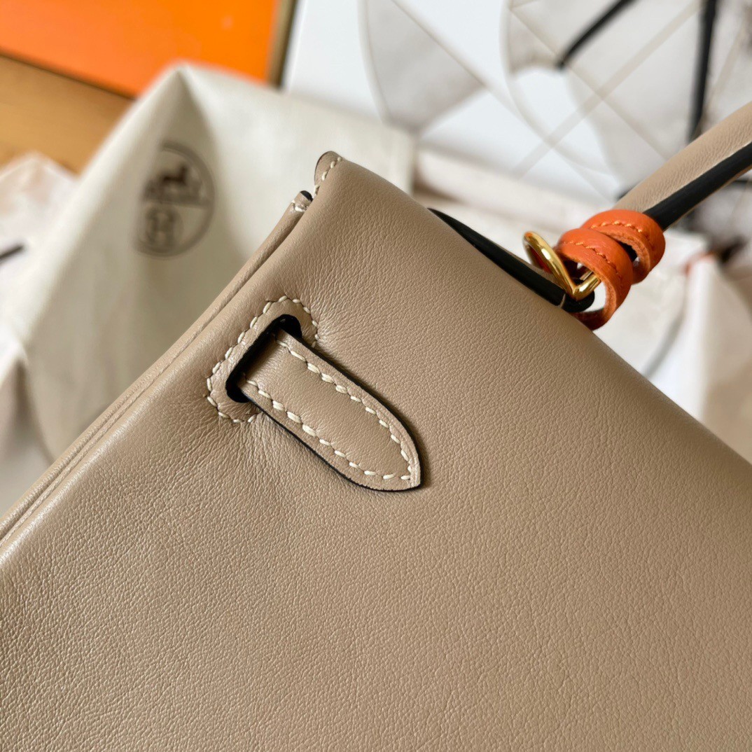 H**mes kelly retourne 25 handmade bag in grey swift calfskin