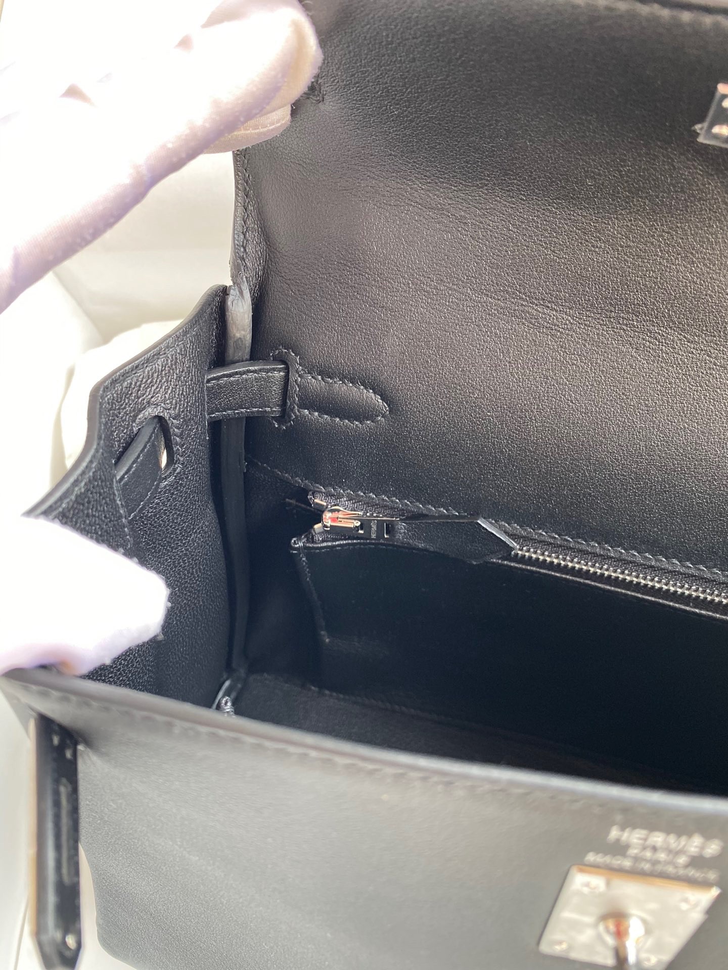 H**mes kelly retourne 25 handmade bag in black swift calfskin