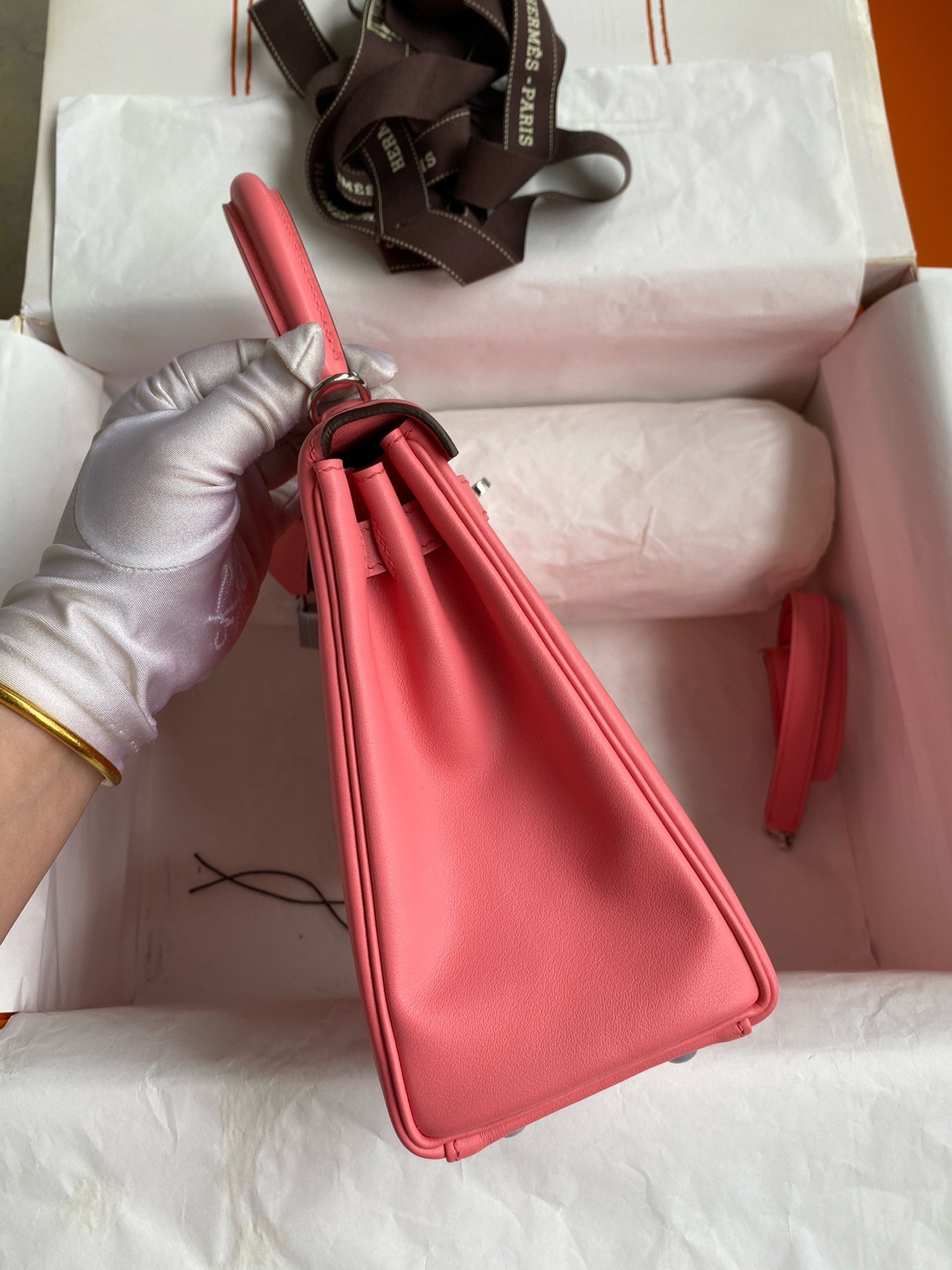 H**mes kelly retourne 25 handmade bag in rose d