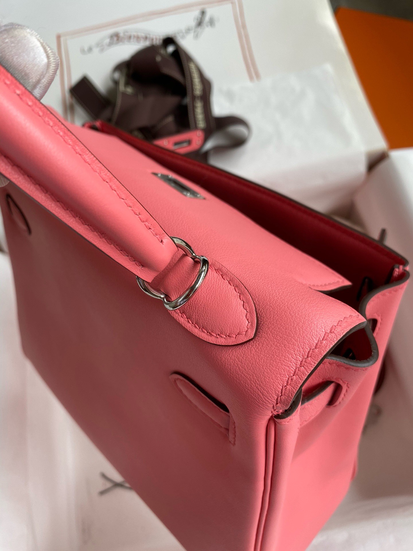 H**mes kelly retourne 25 handmade bag in rose d