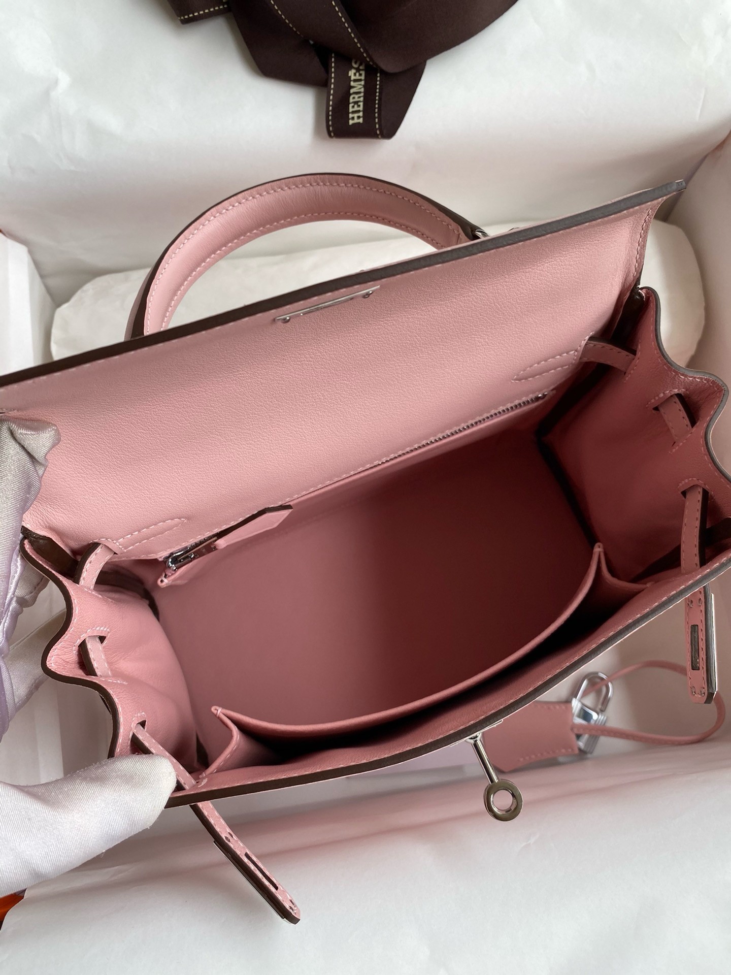 H**mes kelly retourne 25 handmade bag in rose sakura swift calfskin