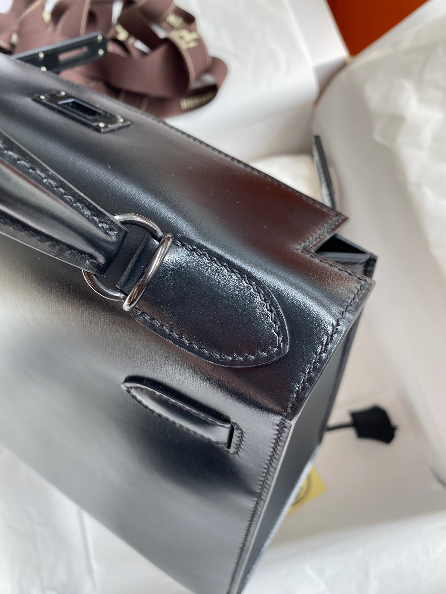 H**mes kelly sellier 28 handmade bag in black box calfskin