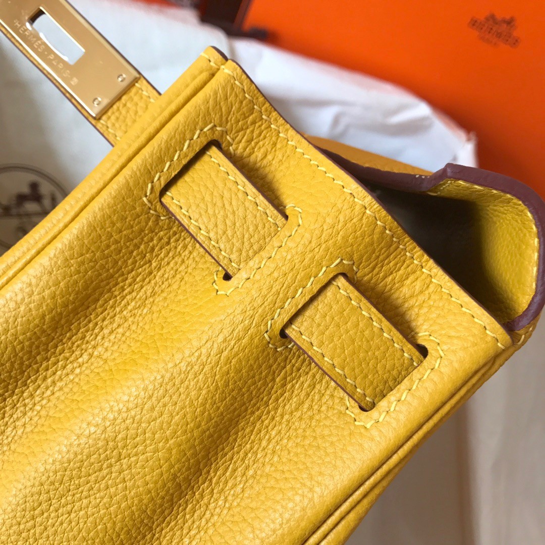 H**mes kelly retourne 28 handmade bag in jaune ambre clemence leather