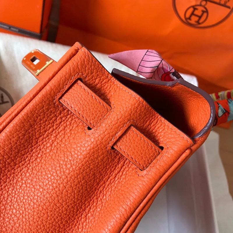 H**mes kelly retourne 28 handmade bag in orange clemence leather