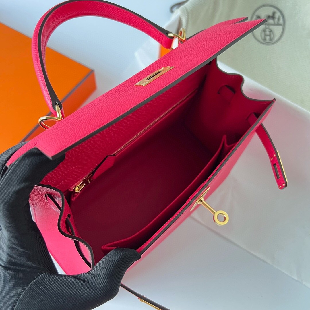 H**mes kelly sellier 28 handmade bag in rose extreme epsom calfskin