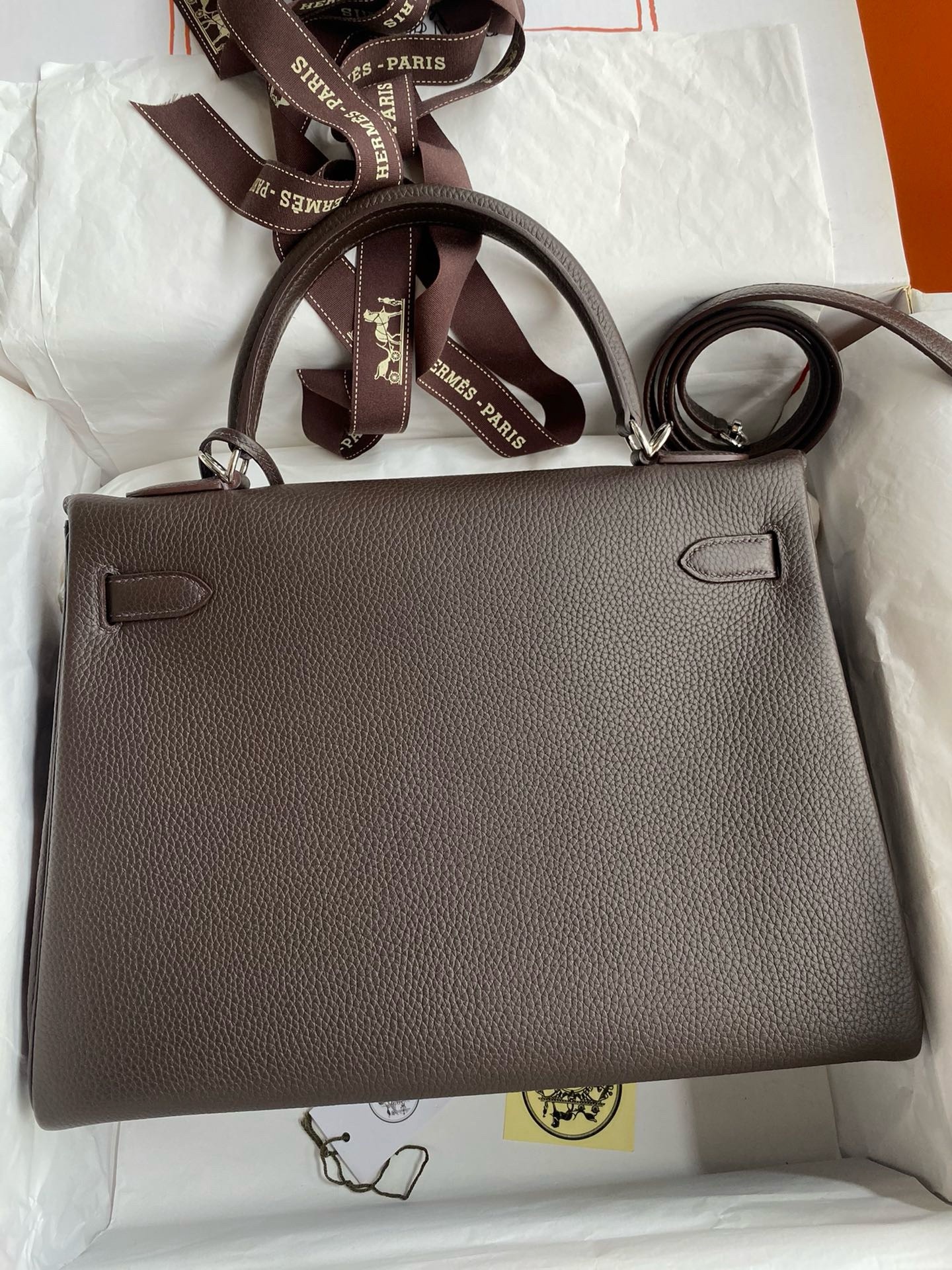 H**mes kelly retourne 32 handmade bag in chocolat clemence leather