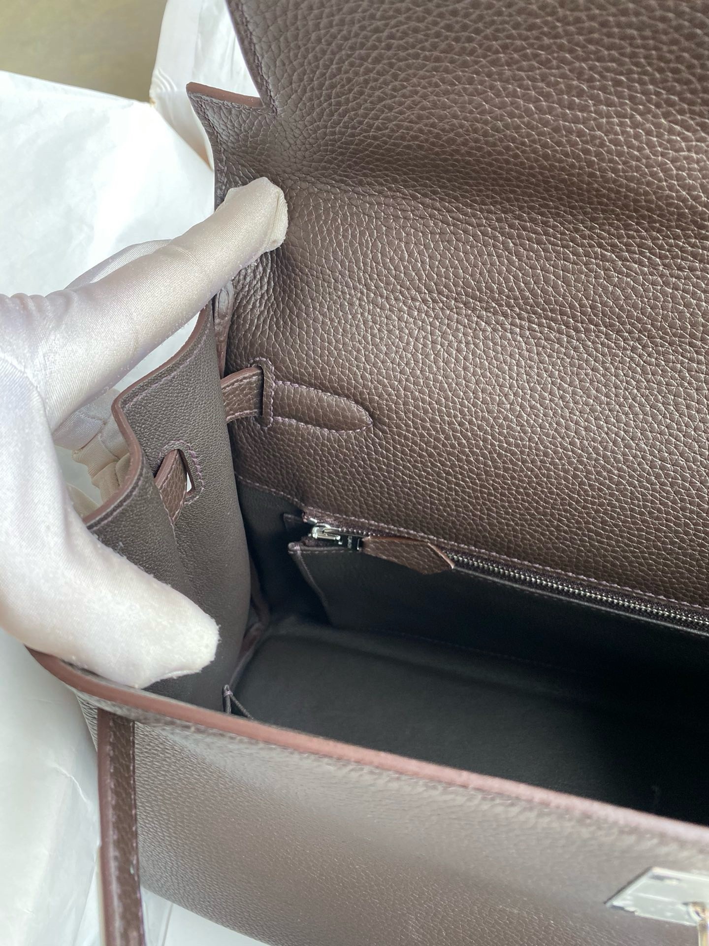 H**mes kelly retourne 32 handmade bag in chocolat clemence leather