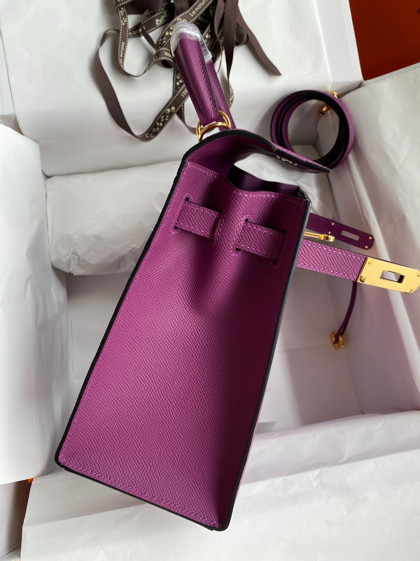 H**mes kelly sellier 32 handmade bag in anemone epsom calfskin