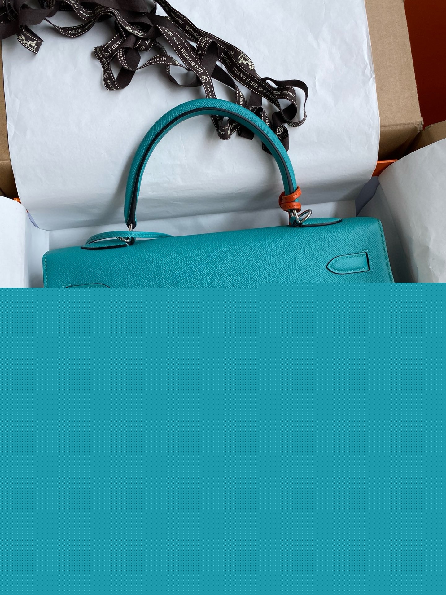 H**mes kelly sellier 32 handmade bag in blue paon epsom calfskin