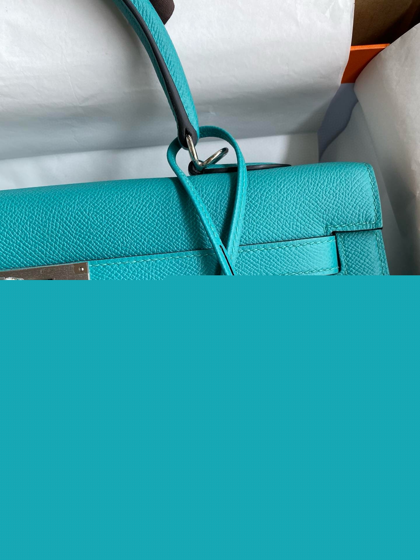 H**mes kelly sellier 32 handmade bag in blue paon epsom calfskin