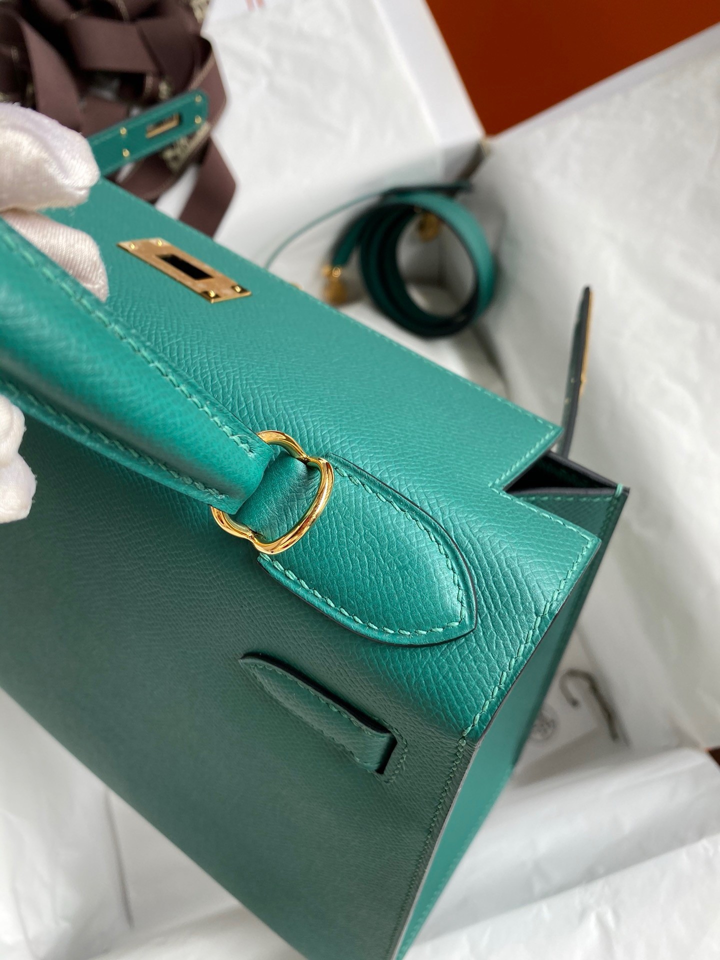 H**mes kelly sellier 32 handmade bag in malachite epsom calfskin
