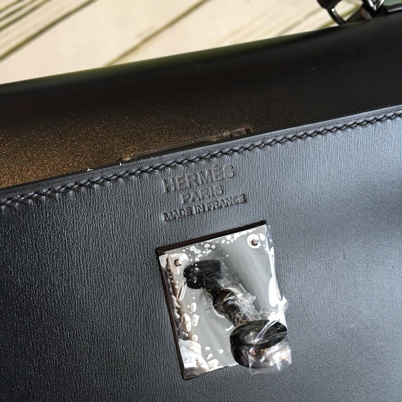 H**mes kelly sellier 35 handmade bag in black box calfskin