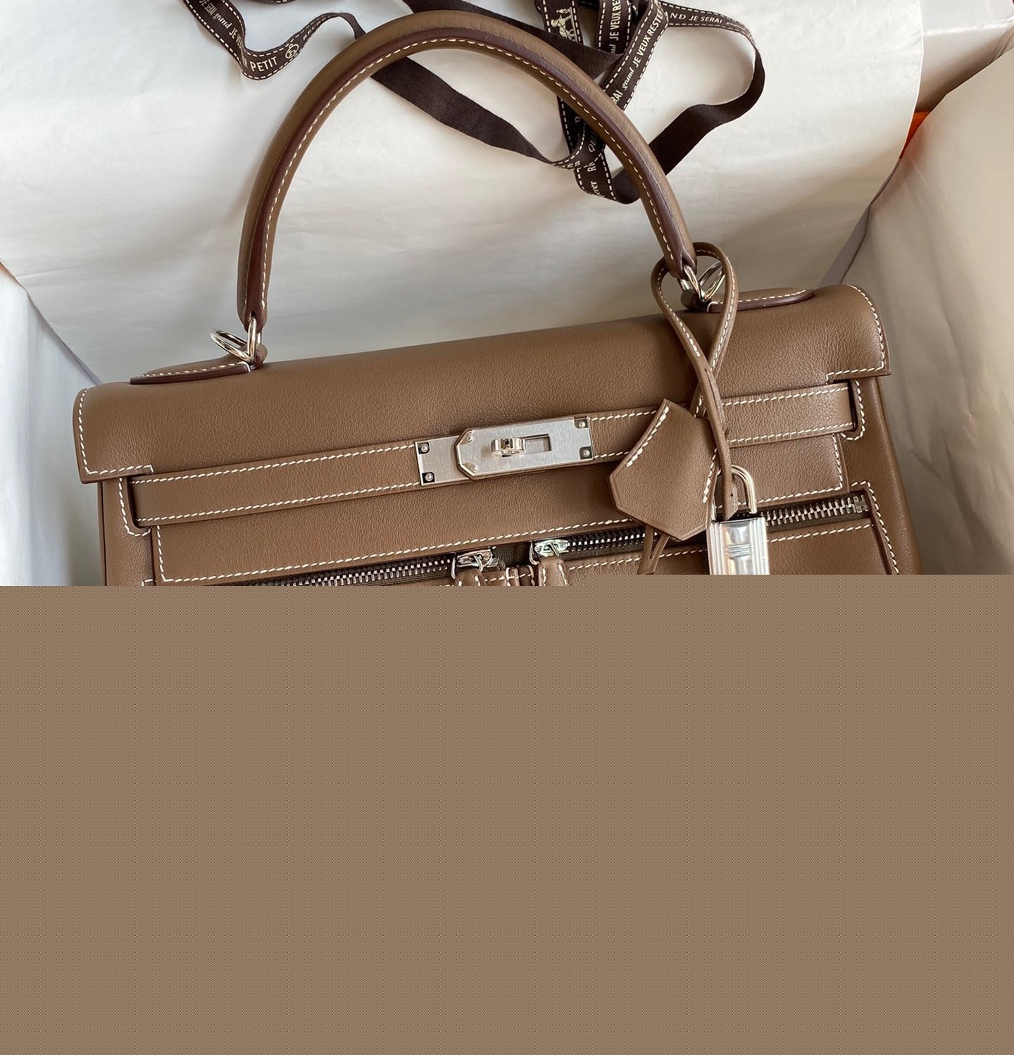 H**mes kelly lakis 32 handmade bag in taupe swift calfskin