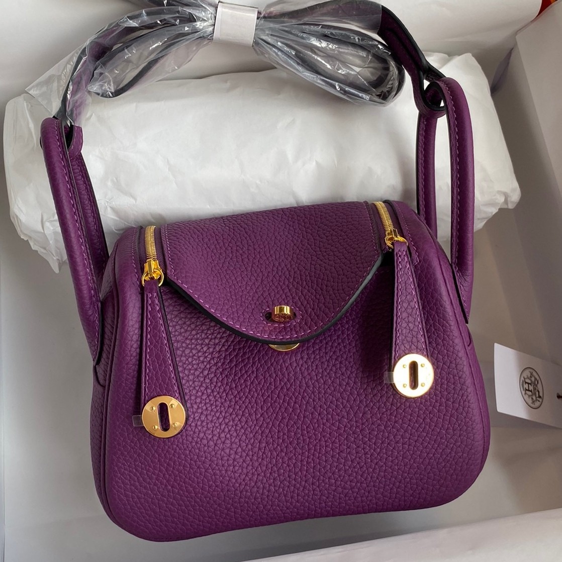 H**mes mini lindy handmade bag in anemone clemence leather