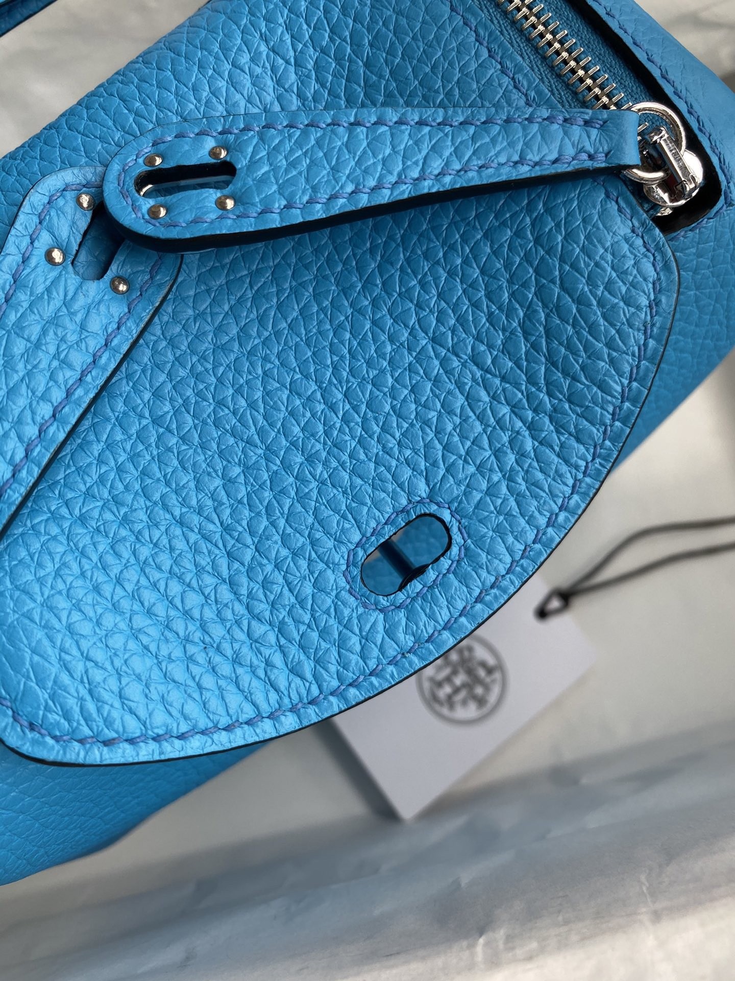 H**mes mini lindy handmade bag in blue frida clemence leather