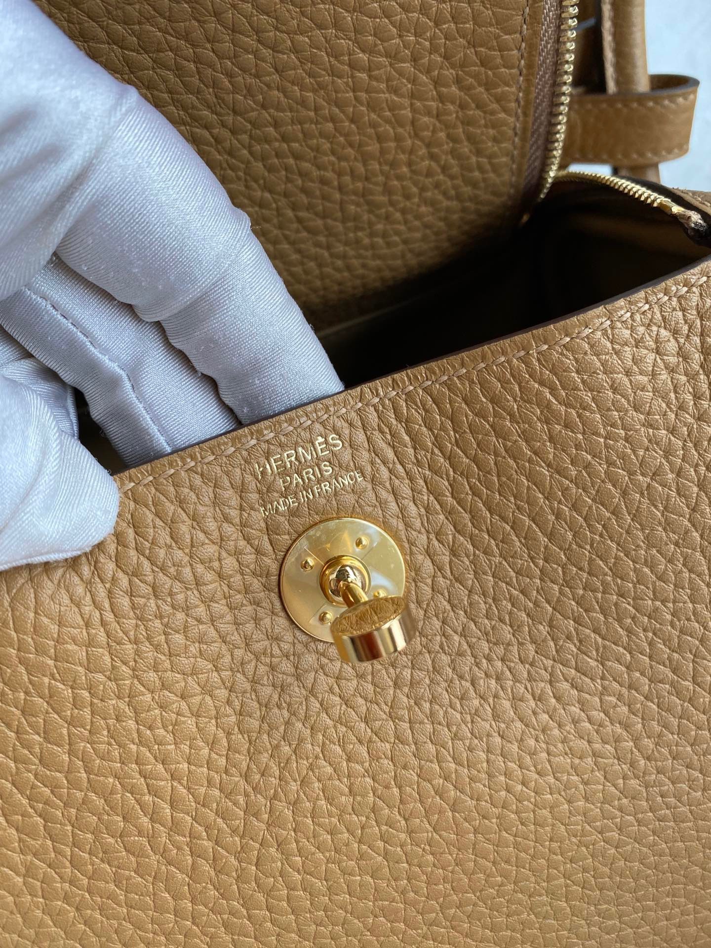 H**mes mini lindy handmade bag in biscuit clemence leather