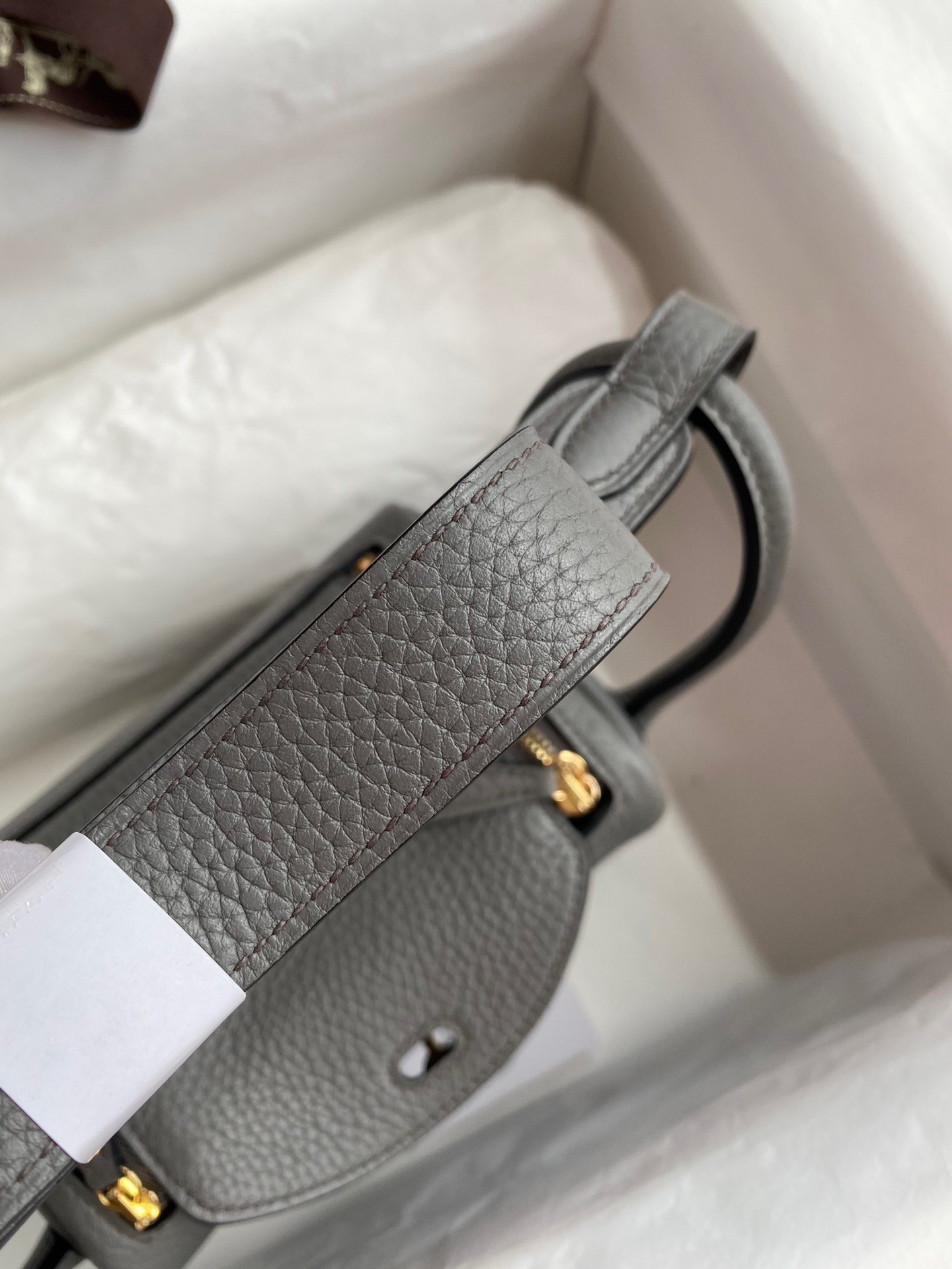 H**mes mini lindy handmade bag in gris meyer clemence leather