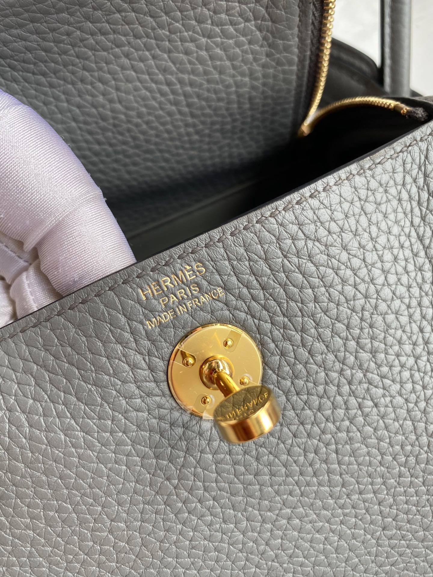 H**mes mini lindy handmade bag in gris meyer clemence leather