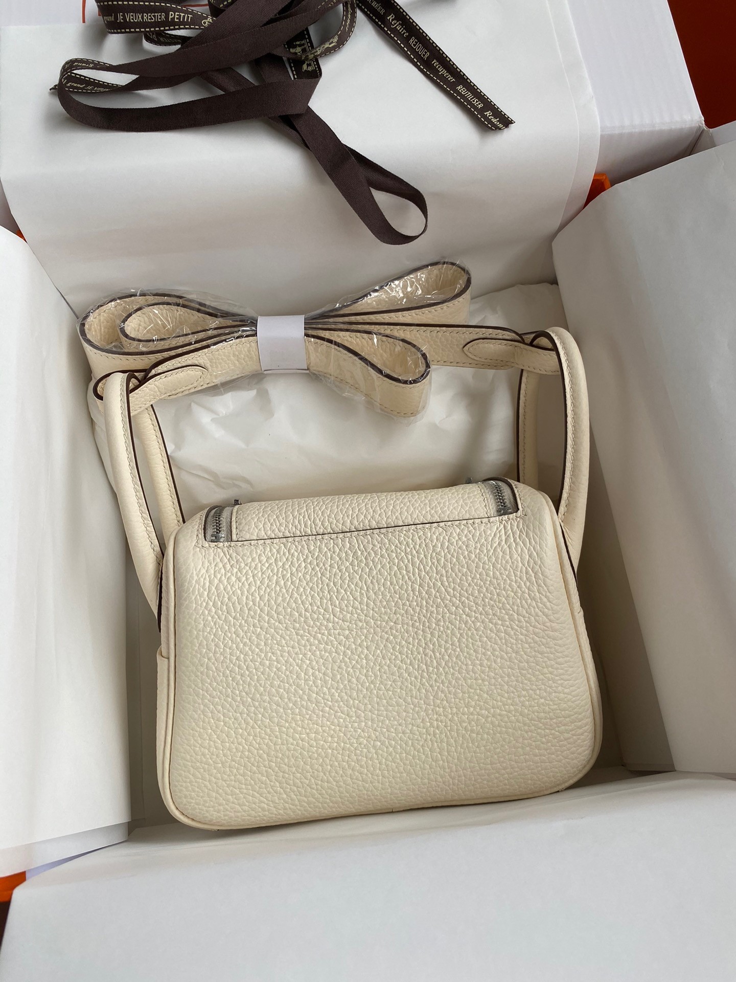 H**mes mini lindy handmade bag in nata clemence leather