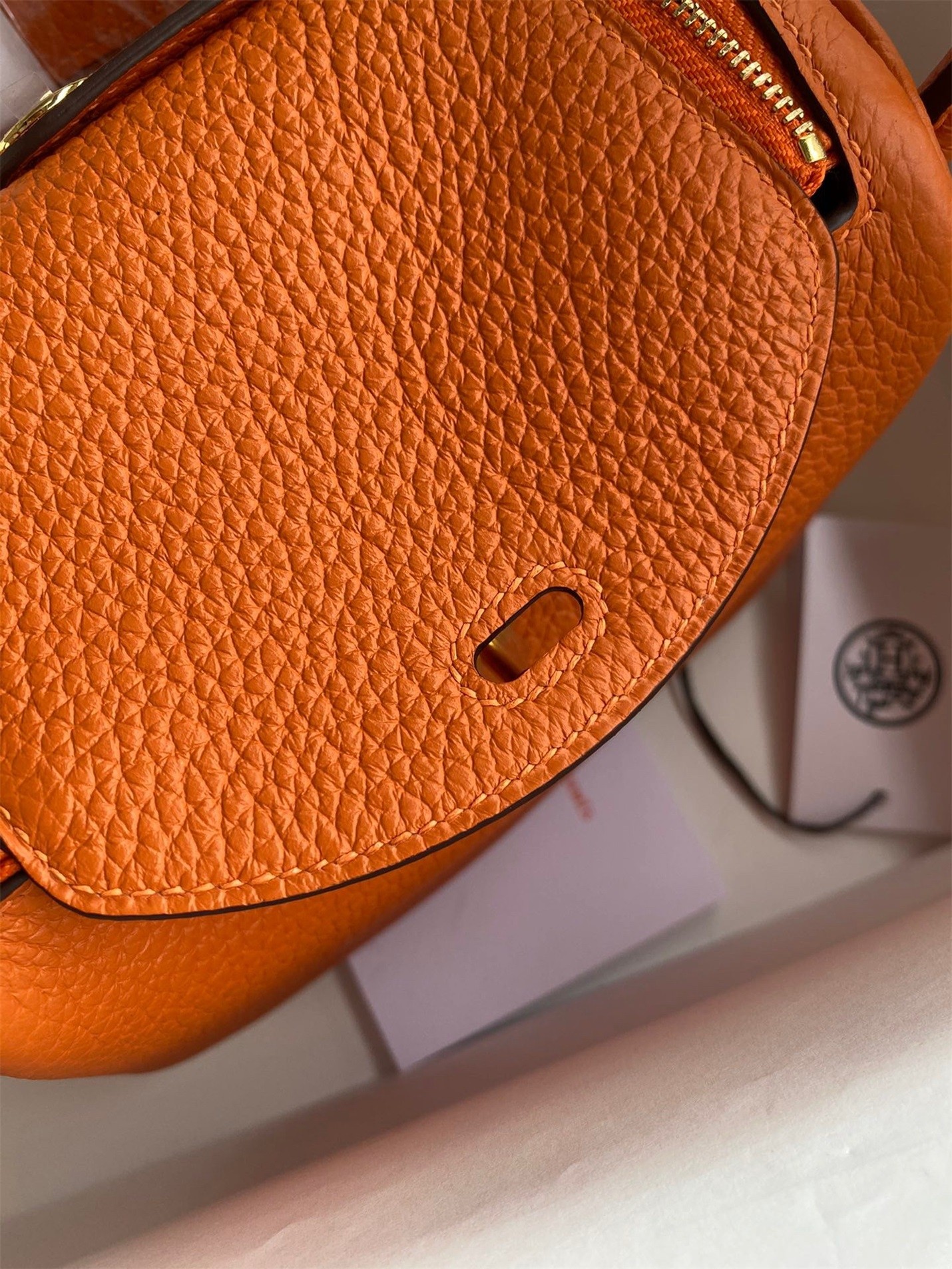 H**mes mini lindy handmade bag in orange clemence leather