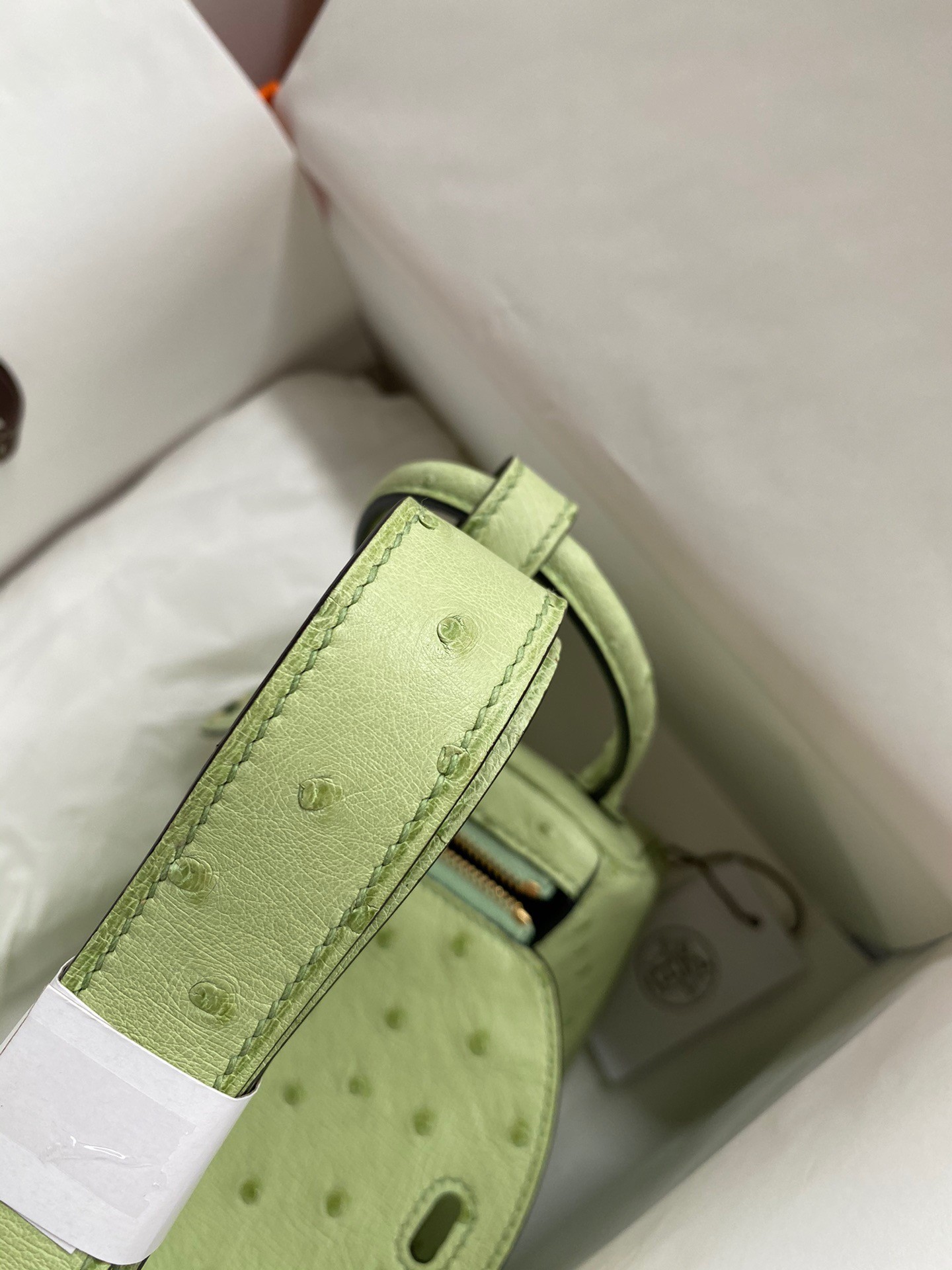 H**mes mini lindy handmade bag in vert cypres ostrich leather