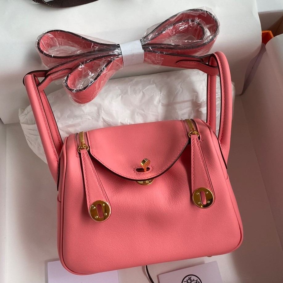 H**mes mini lindy handmade bag in rose lipstick swift leather