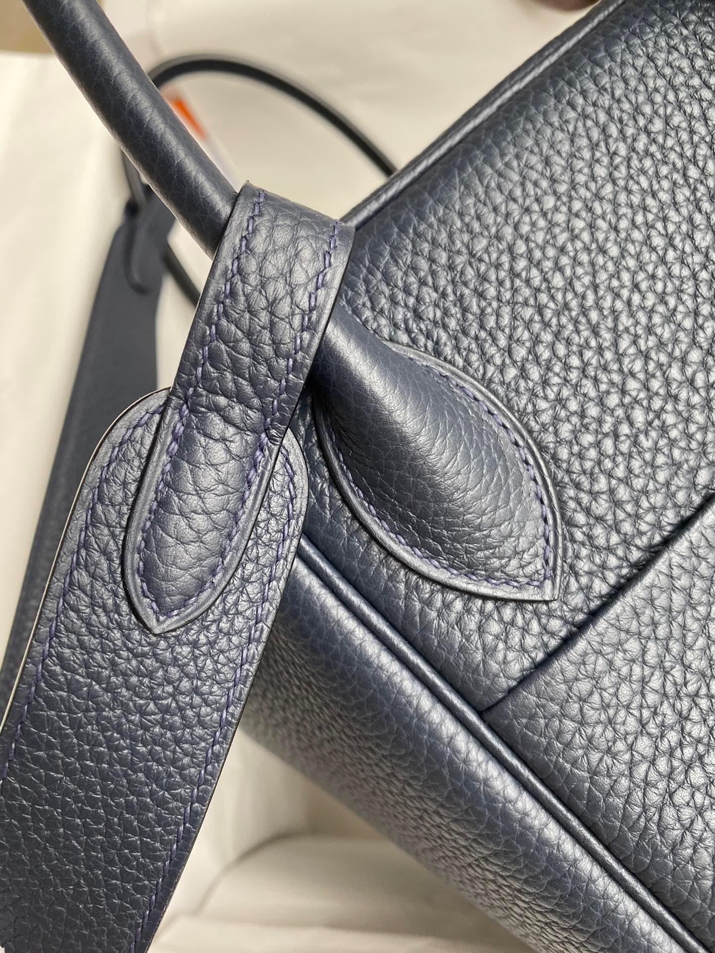 H**mes lindy 30 handmade bag in blue nuit clemence leather