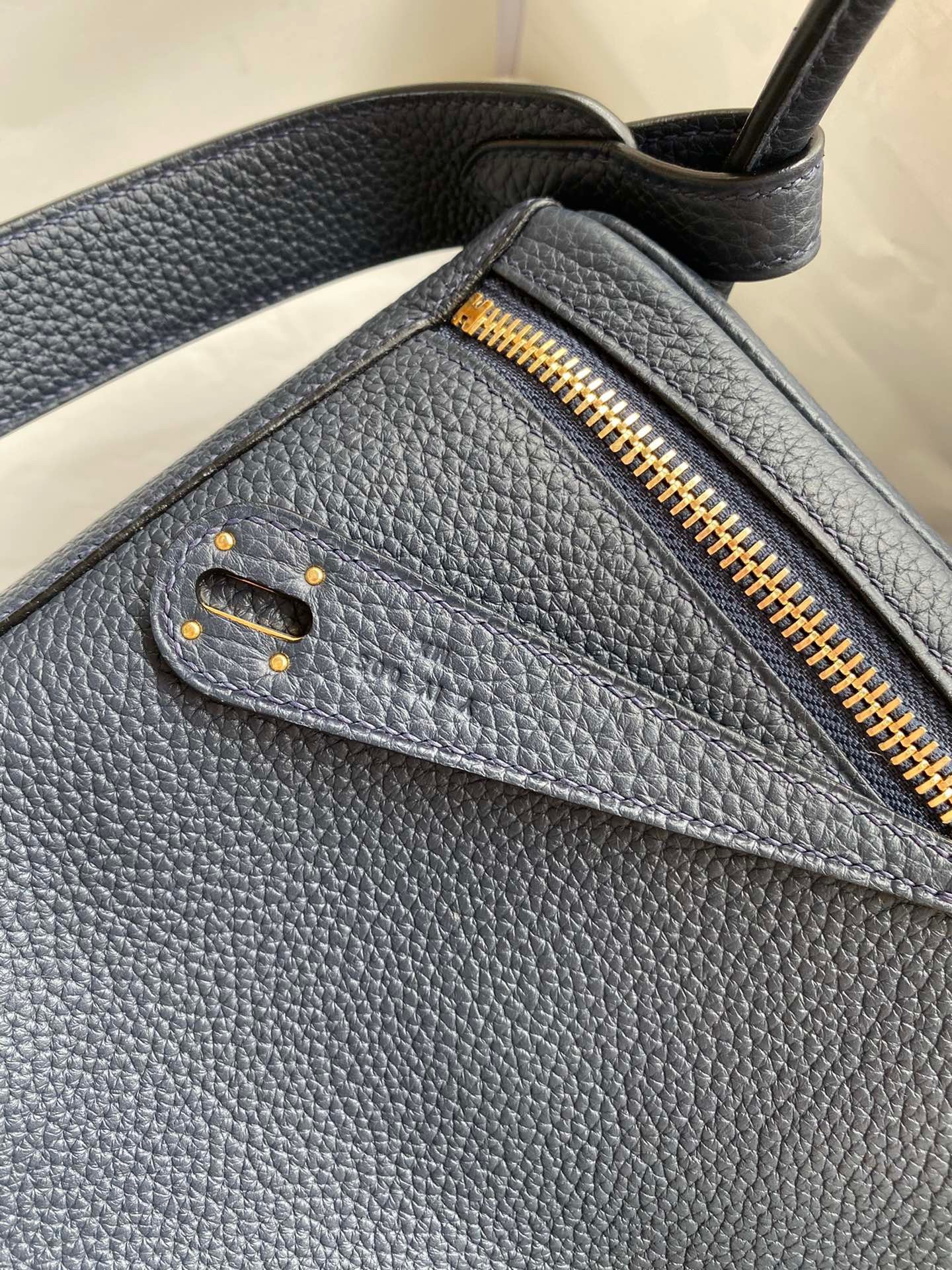 H**mes lindy 30 handmade bag in blue nuit clemence leather