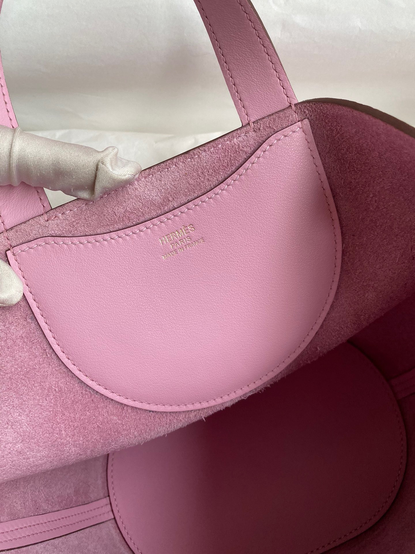 H**mes in the loop 18 handmade bag in mauve sylvestre clemence leather