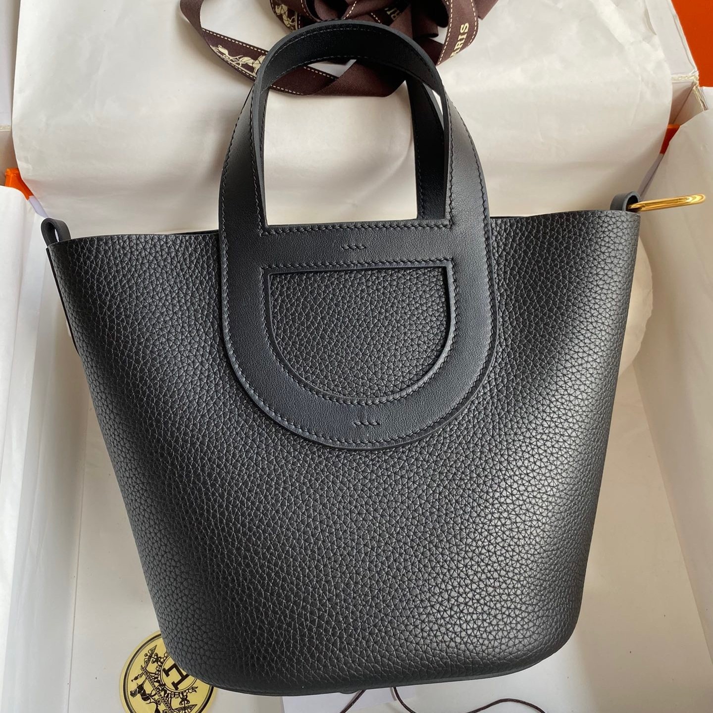H**mes in the loop 18 handmade bag in black clemence leather