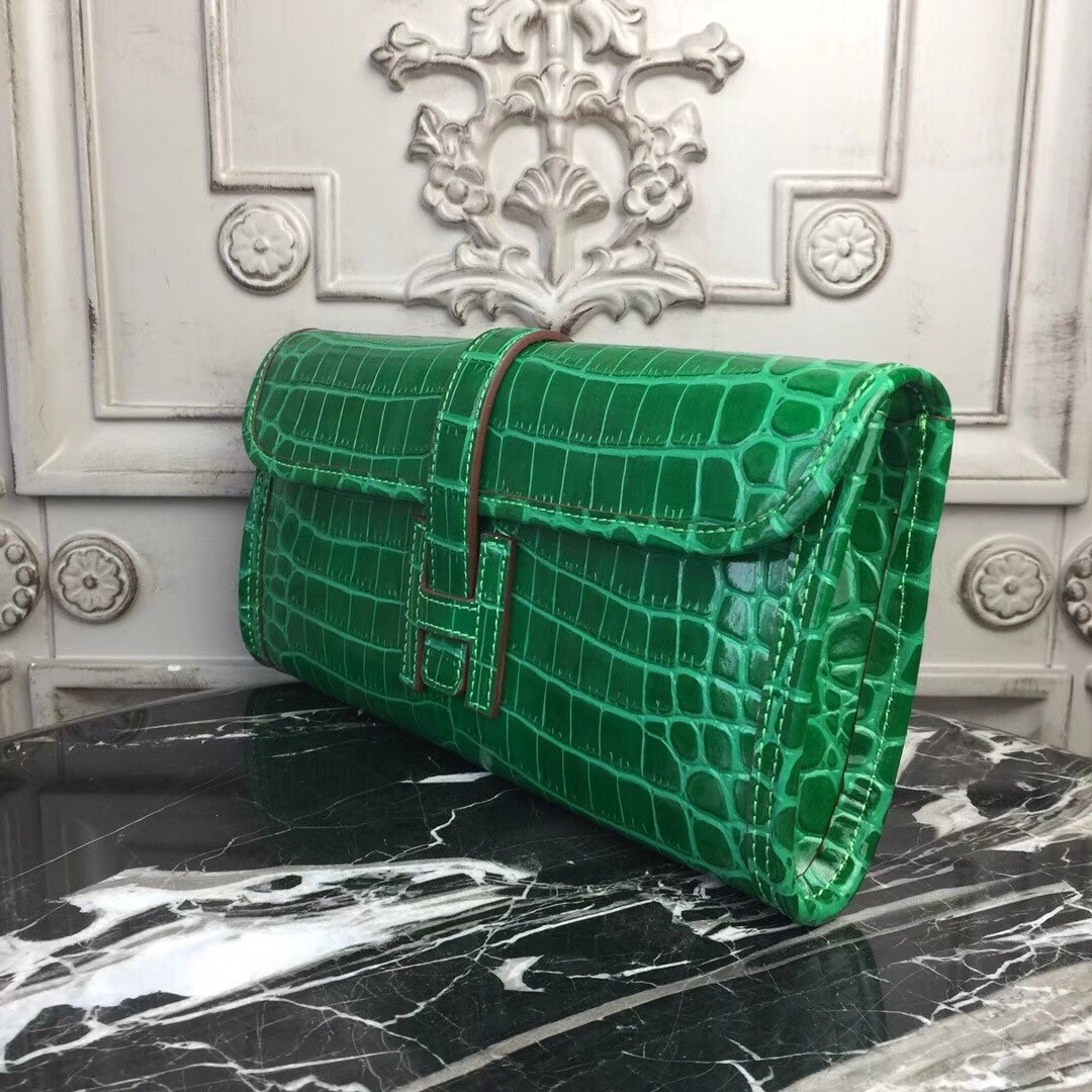 H**mes jige elan 29 clutch in bambou crocodile leather