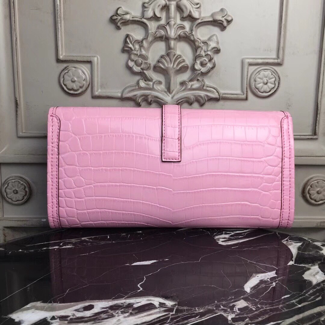 H**mes jige elan 29 clutch in pink crocodile leather