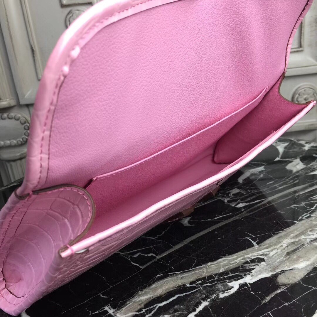 H**mes jige elan 29 clutch in pink crocodile leather