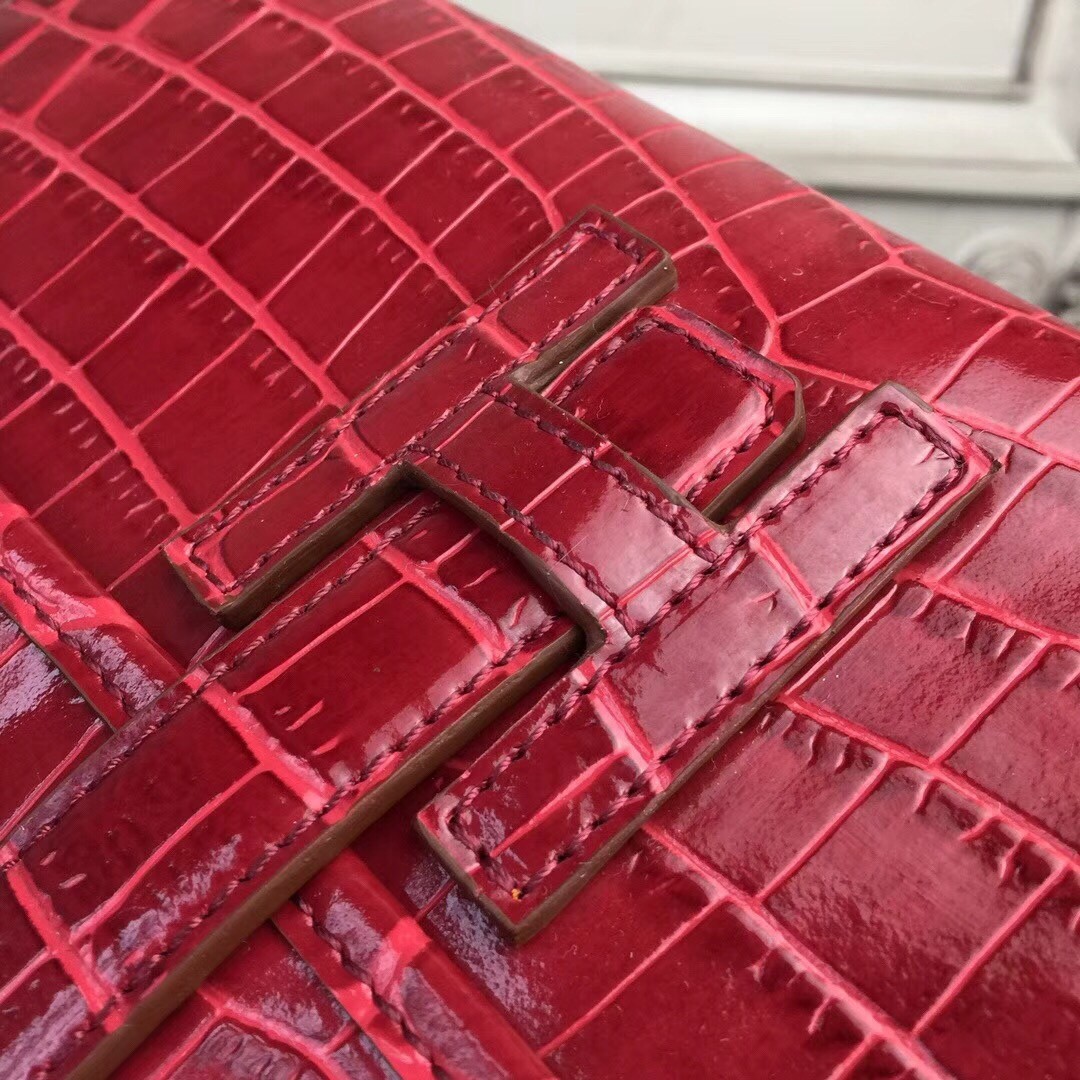 H**mes jige elan 29 clutch in dark red crocodile leather