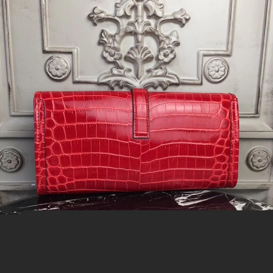 H**mes jige elan 29 clutch in red crocodile leather