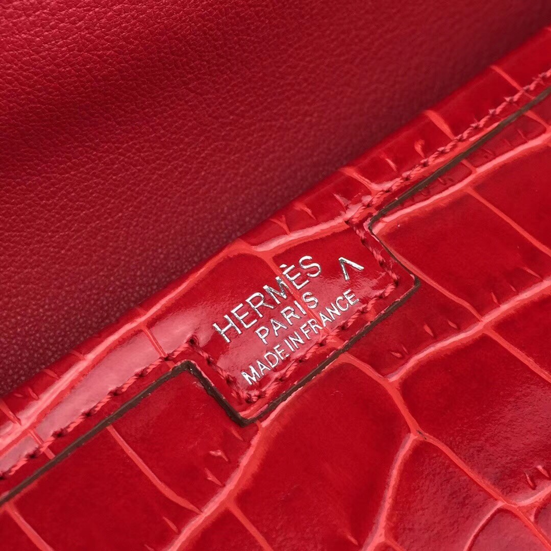 H**mes jige elan 29 clutch in red crocodile leather