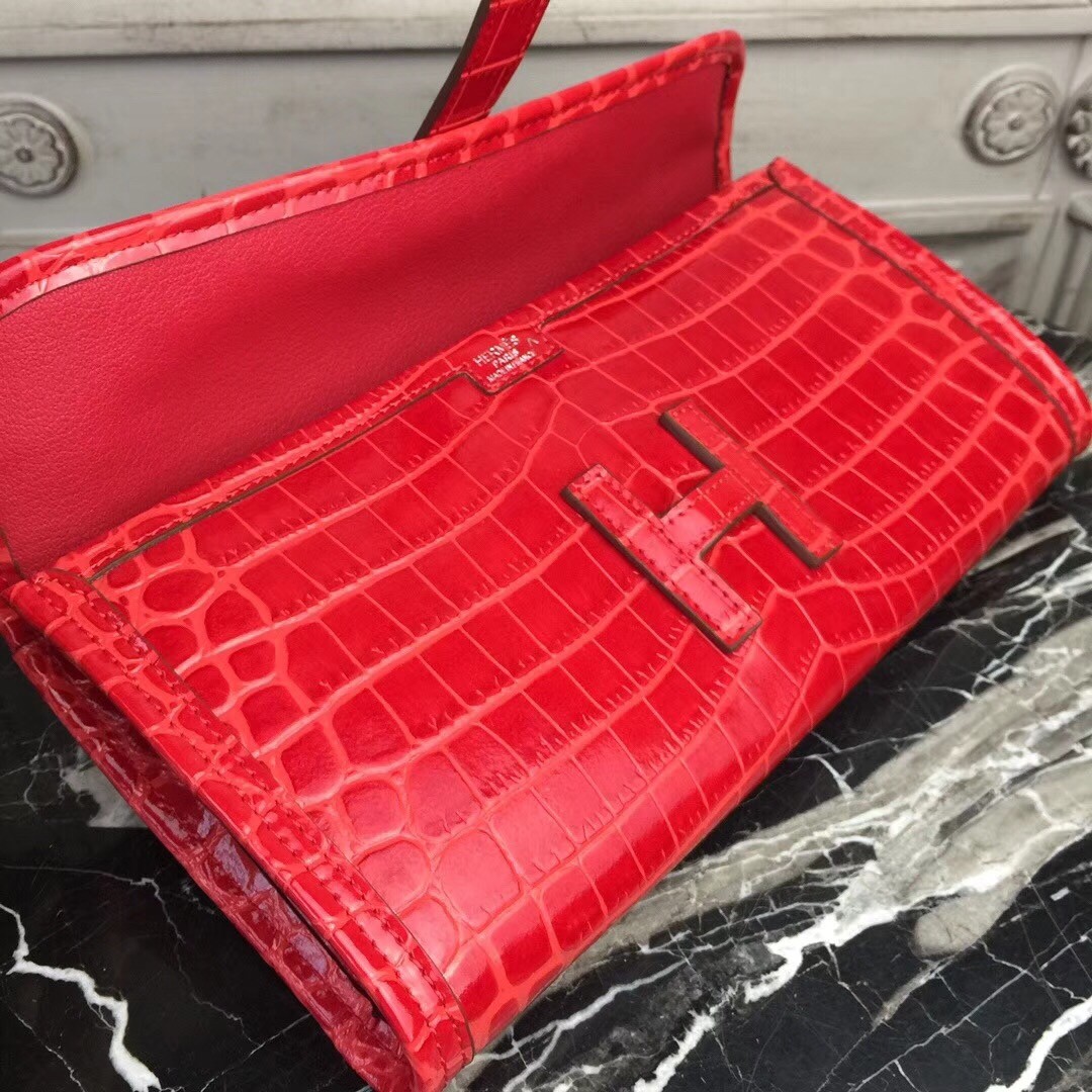 H**mes jige elan 29 clutch in red crocodile leather