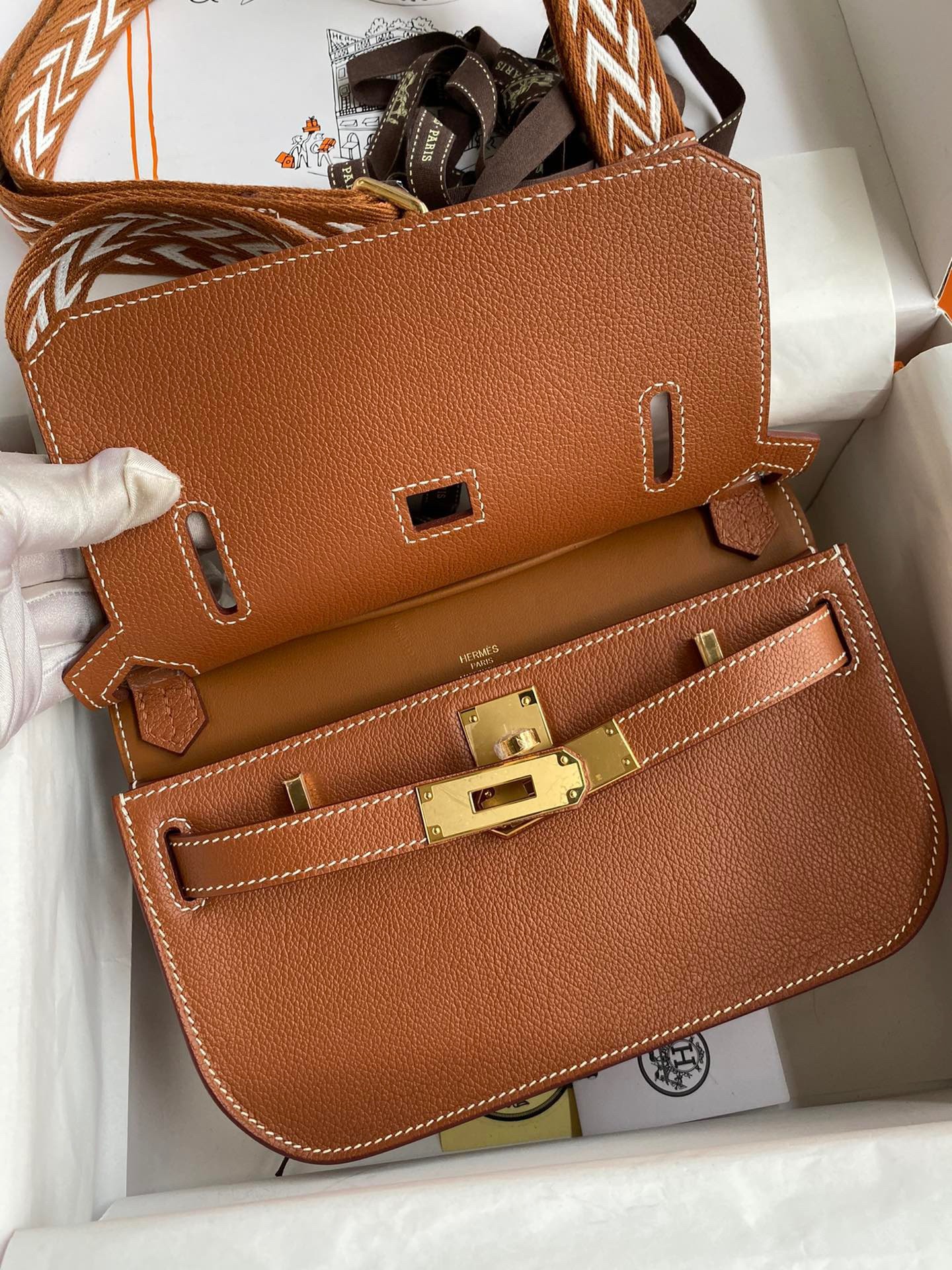 H**mes jypsiere mini handmade bag in gold evercolor calfskin