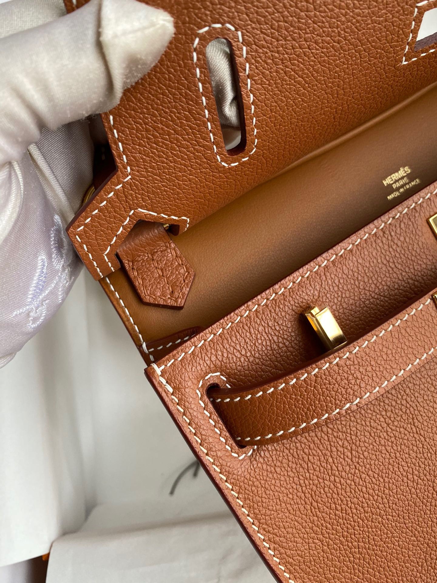 H**mes jypsiere mini handmade bag in gold evercolor calfskin