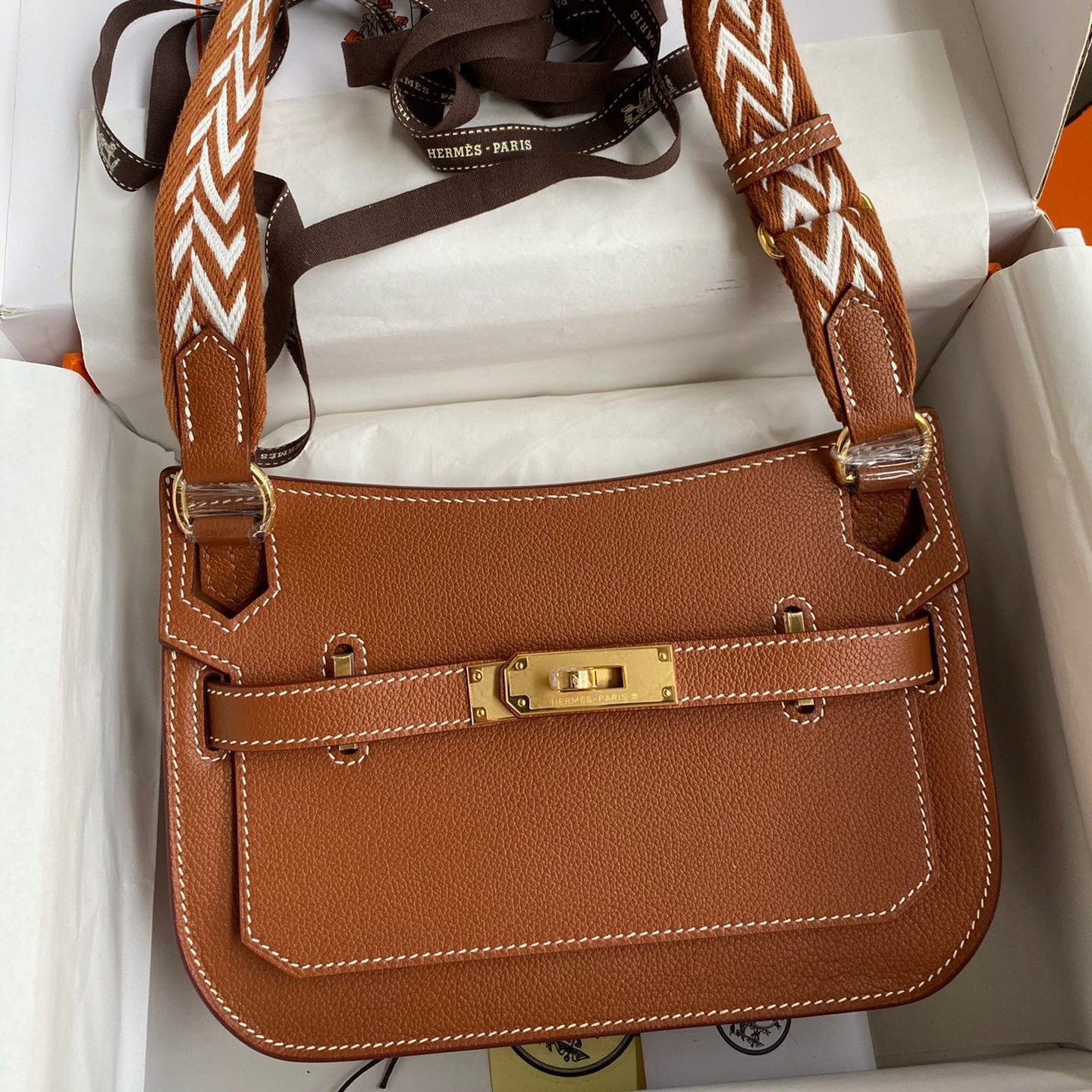 H**mes jypsiere mini handmade bag in gold evercolor calfskin