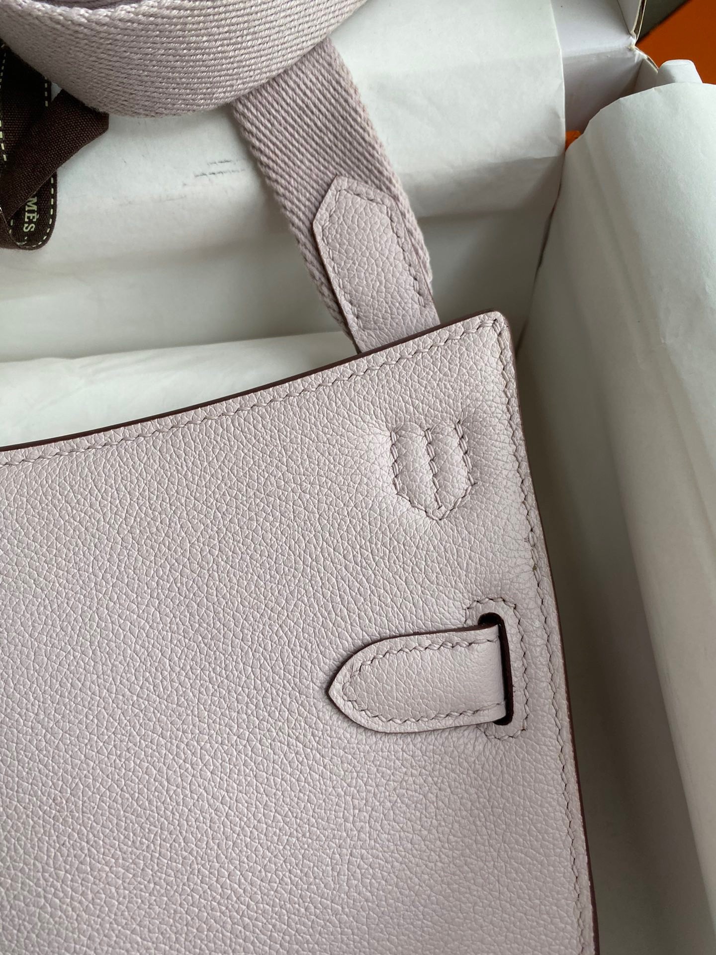 H**mes jypsiere mini handmade bag in mauve pale evercolor calfskin
