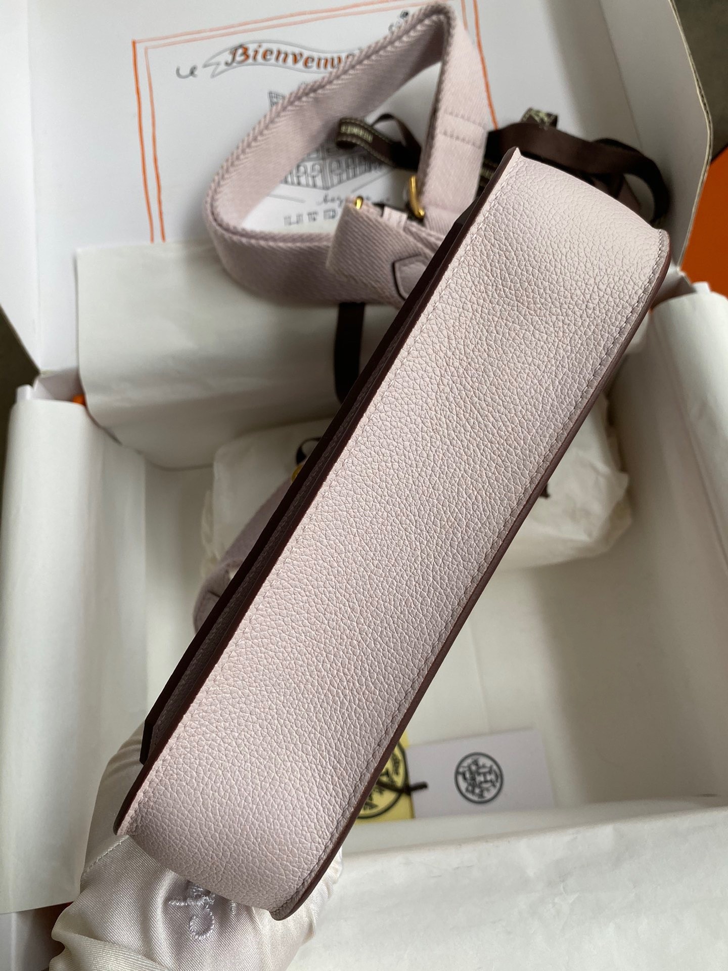 H**mes jypsiere mini handmade bag in mauve pale evercolor calfskin