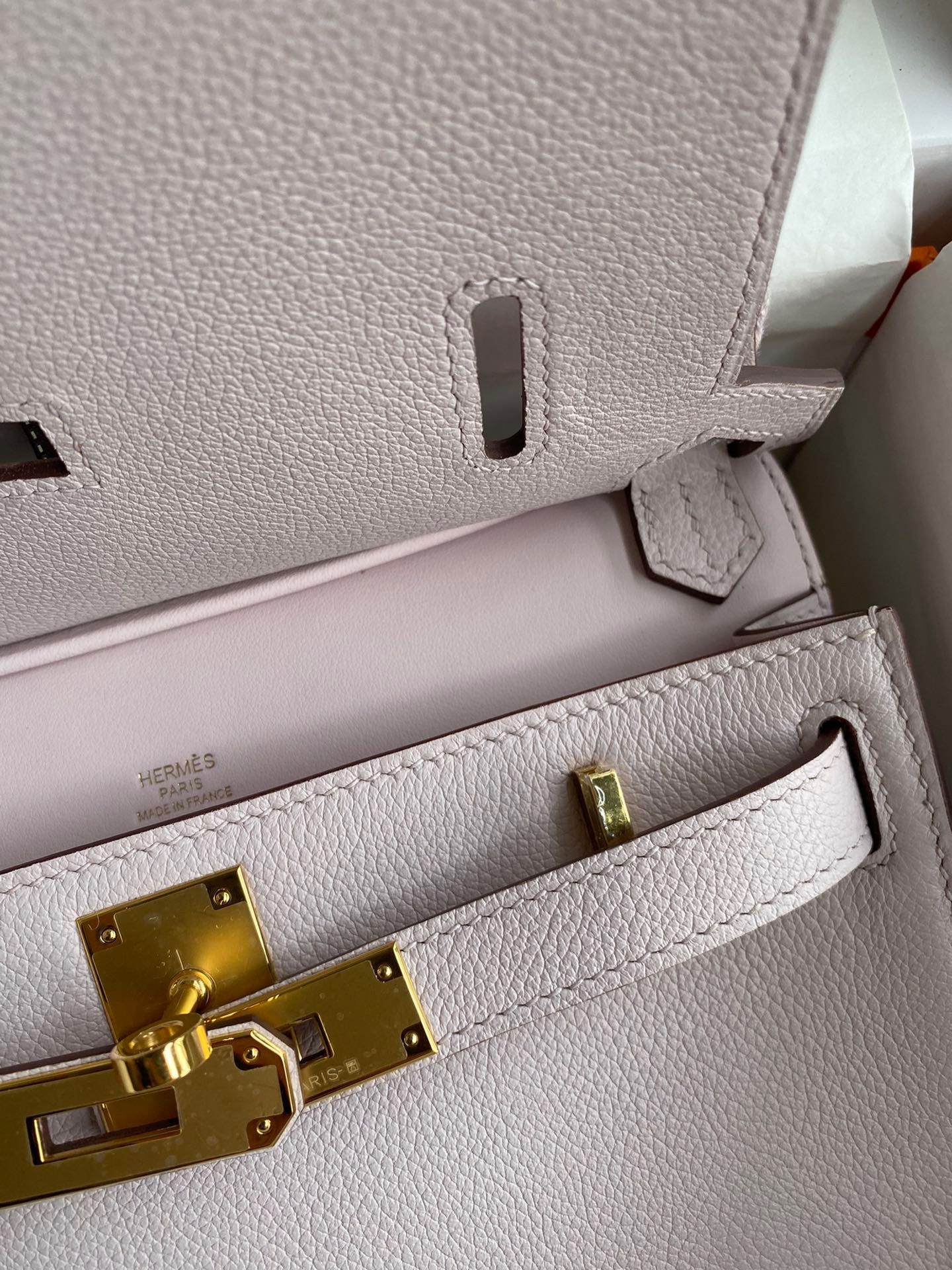 H**mes jypsiere mini handmade bag in mauve pale evercolor calfskin
