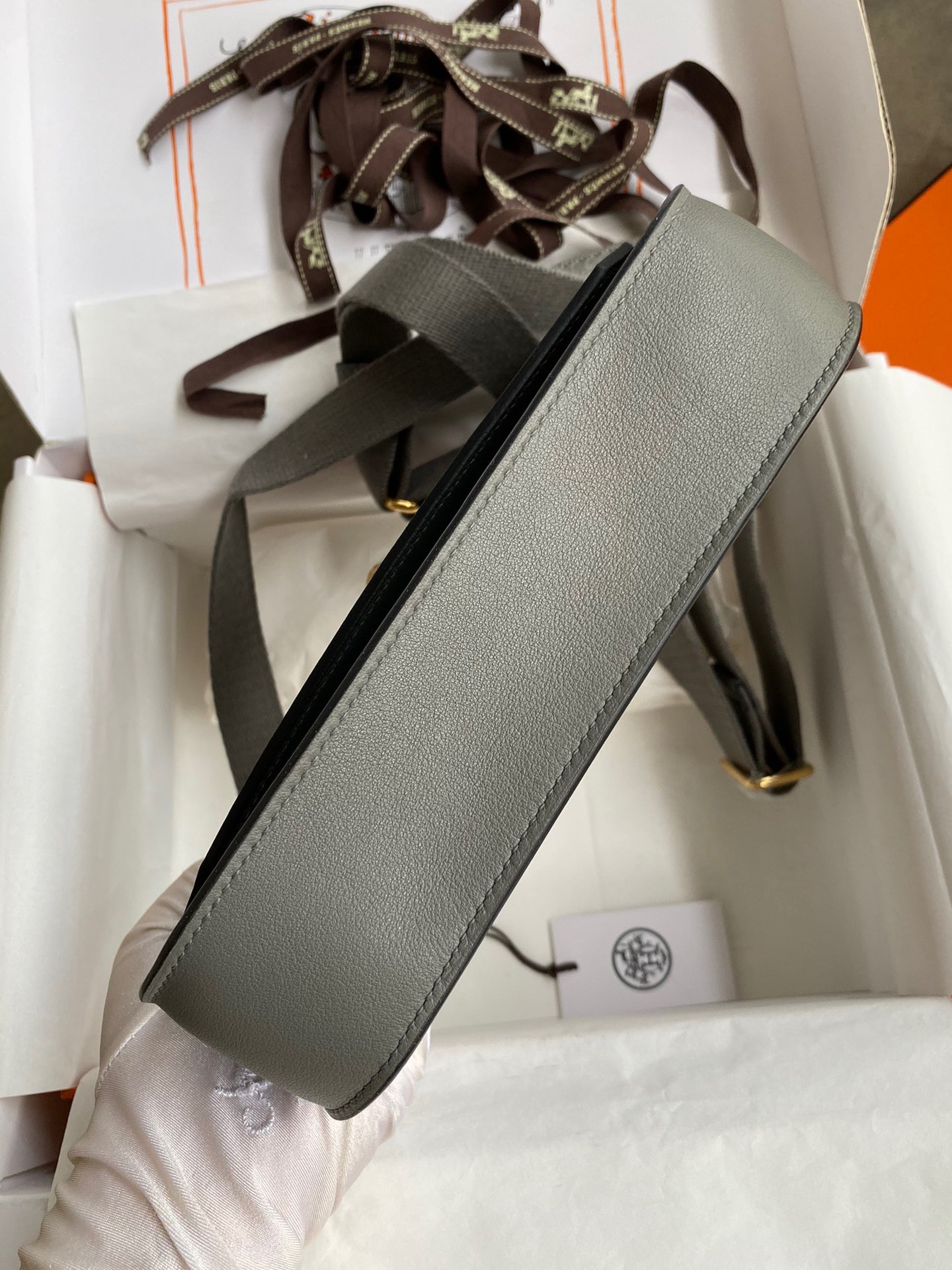 H**mes jypsiere mini handmade bag in gris meyer swift calfskin