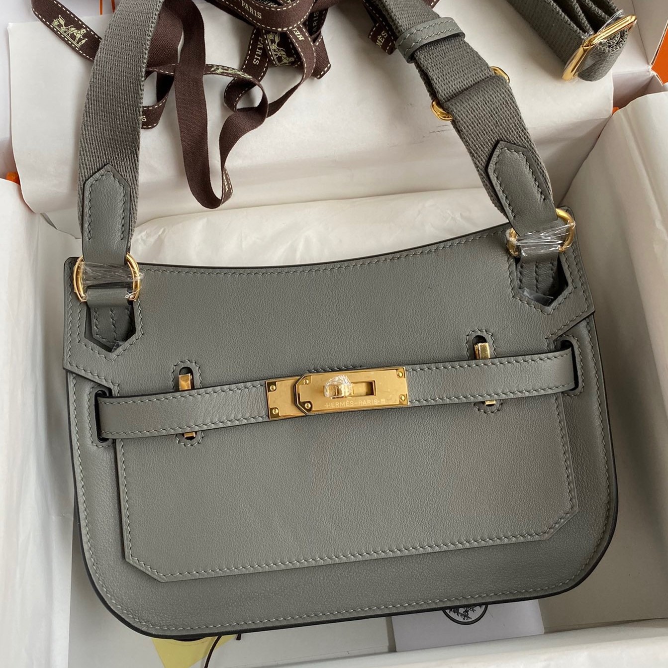 H**mes jypsiere mini handmade bag in gris meyer swift calfskin
