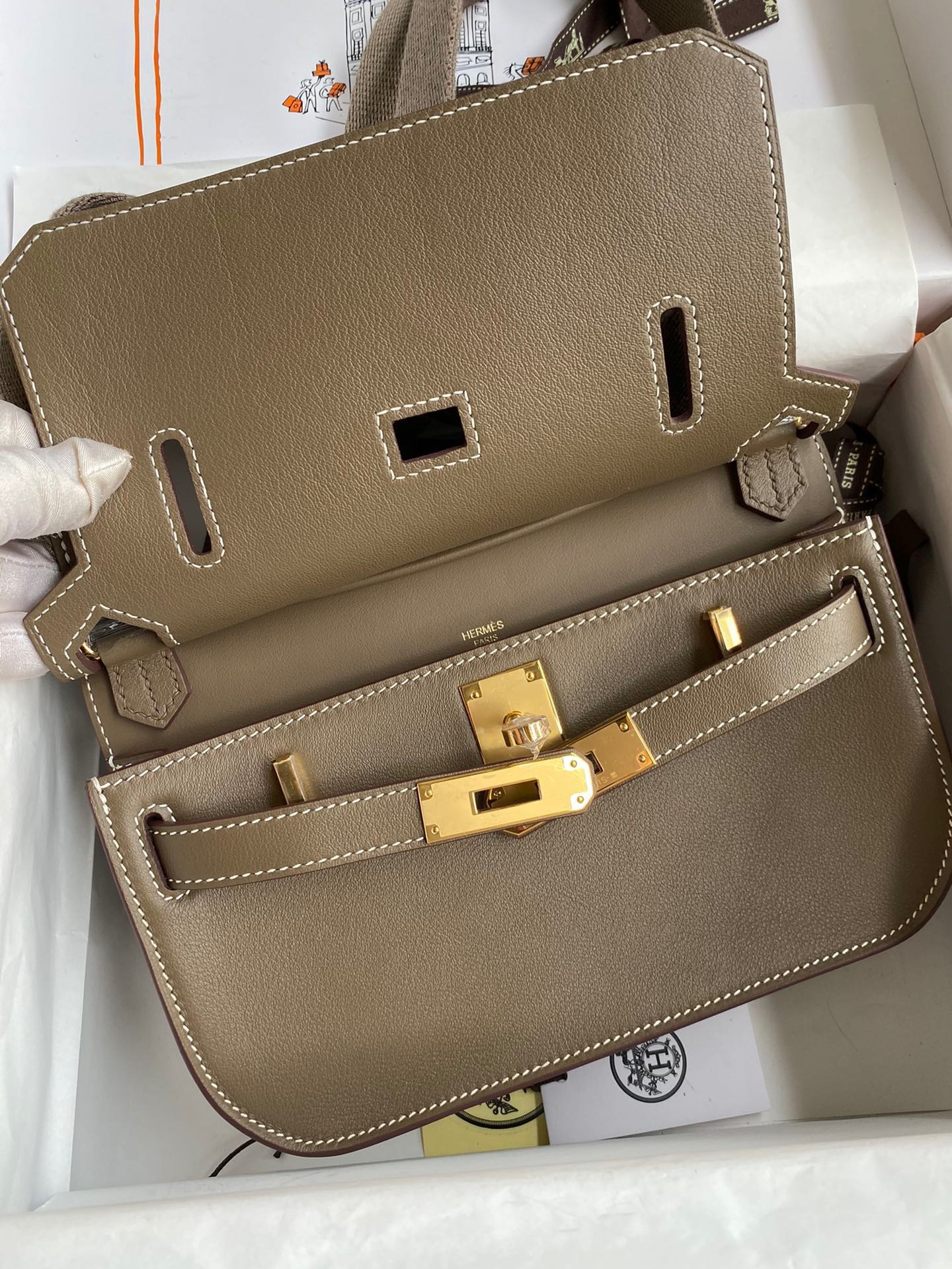H**mes jypsiere mini handmade bag in taupe swift calfskin