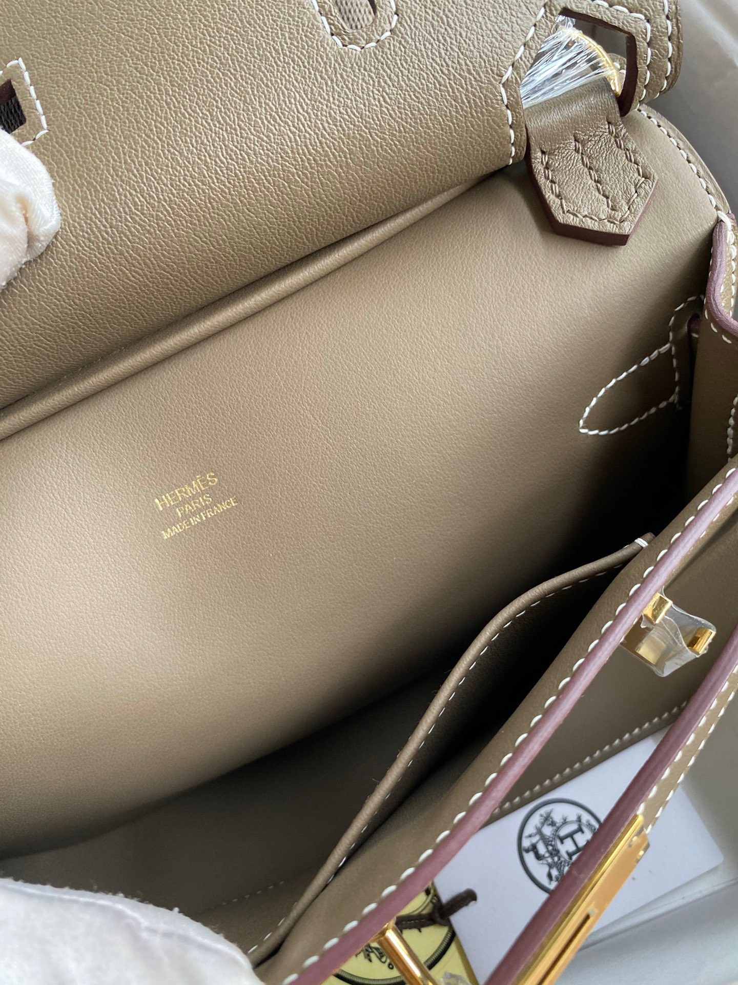 H**mes jypsiere mini handmade bag in taupe swift calfskin