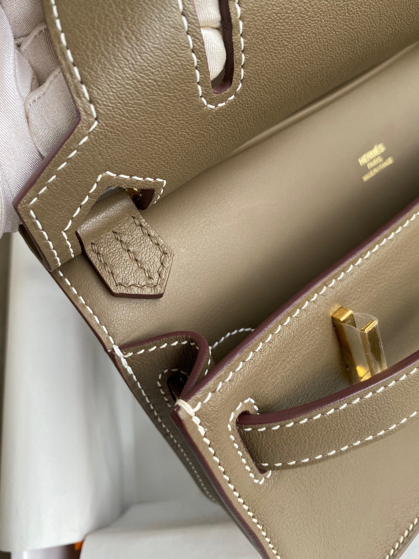 H**mes jypsiere mini handmade bag in taupe swift calfskin